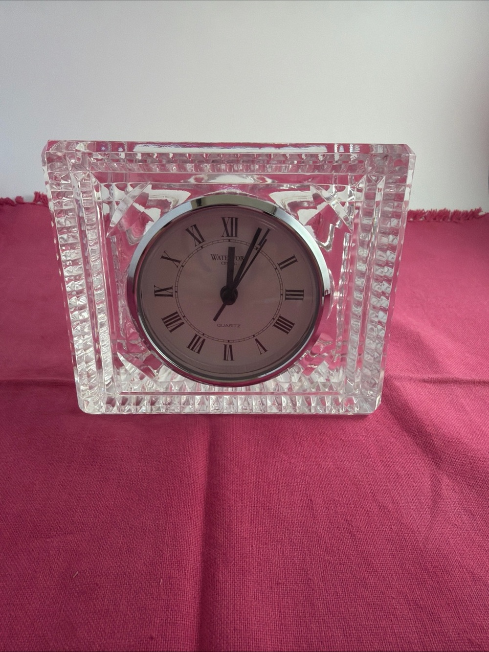 Waterford Cut Crystal Rectangular Desk Clock Vintage 4.75” x 4”